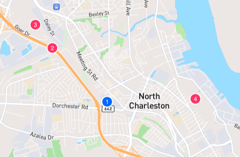 Map showing AIM Trucking location and nearby intermodal terminals in Charleston, SC